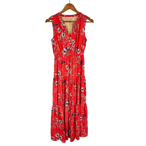 DR2 Women's Coral Floral Sleeveless Tiered Maxi Dress Small - Picture 1 of 5